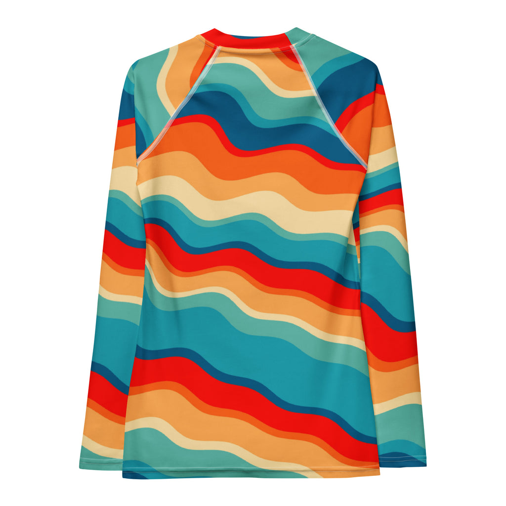 Women's Retro Wavy Stripe Long Sleeve Rash Guard Swim Shirt – Buttery Soft, Sun Safe UPF 50+ Protection, Quick Dry & 4-Way Stretch Comfort
