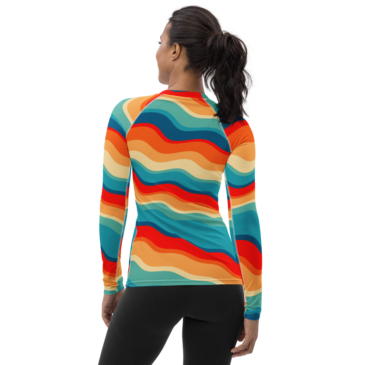 Women's Retro Wavy Stripe Long Sleeve Rash Guard Swim Shirt – Buttery Soft, Sun Safe UPF 50+ Protection, Quick Dry & 4-Way Stretch Comfort