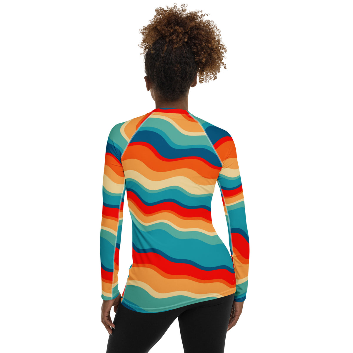 Women's Retro Wavy Stripe Long Sleeve Rash Guard Swim Shirt – Buttery Soft, Sun Safe UPF 50+ Protection, Quick Dry & 4-Way Stretch Comfort
