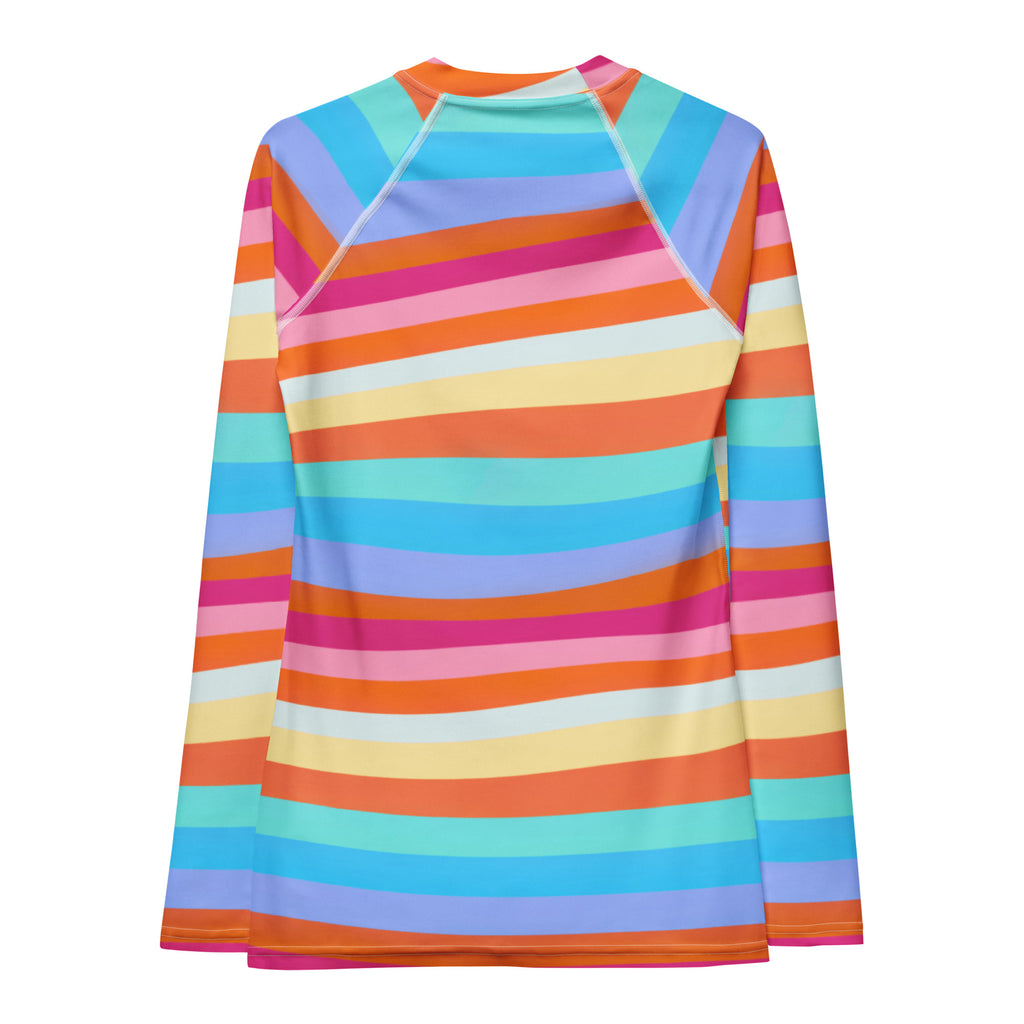 Women's Colorful Wavy Sand Stripe Long Sleeve Rash Guard Swim Shirt – Buttery Soft, Sun Safe UPF 50+ Protection, Quick Dry & 4-Way Stretch Comfort