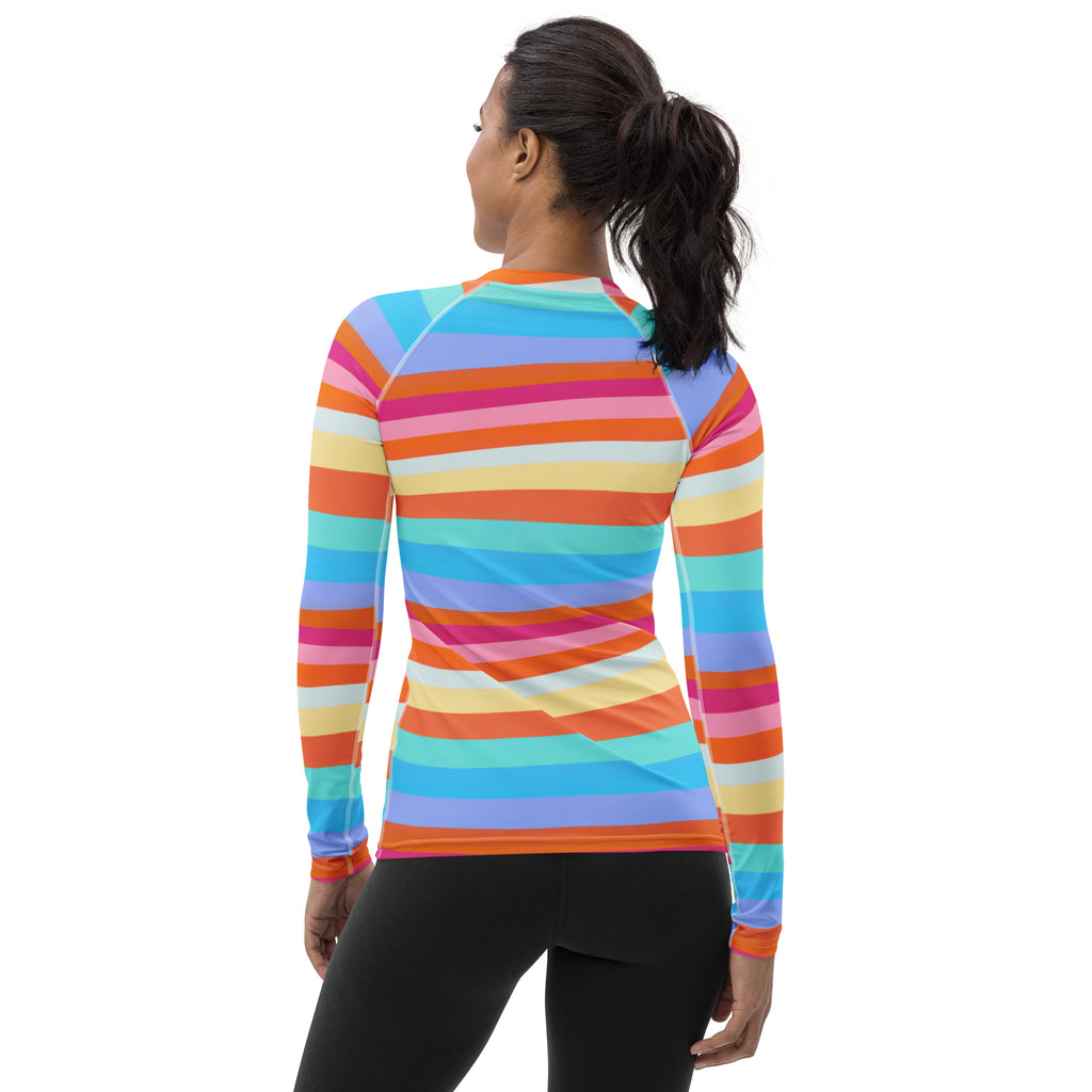 Women's Colorful Wavy Sand Stripe Long Sleeve Rash Guard Swim Shirt – Buttery Soft, Sun Safe UPF 50+ Protection, Quick Dry & 4-Way Stretch Comfort
