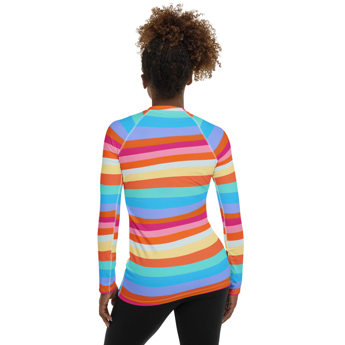 Women's Colorful Wavy Sand Stripe Long Sleeve Rash Guard Swim Shirt – Buttery Soft, Sun Safe UPF 50+ Protection, Quick Dry & 4-Way Stretch Comfort