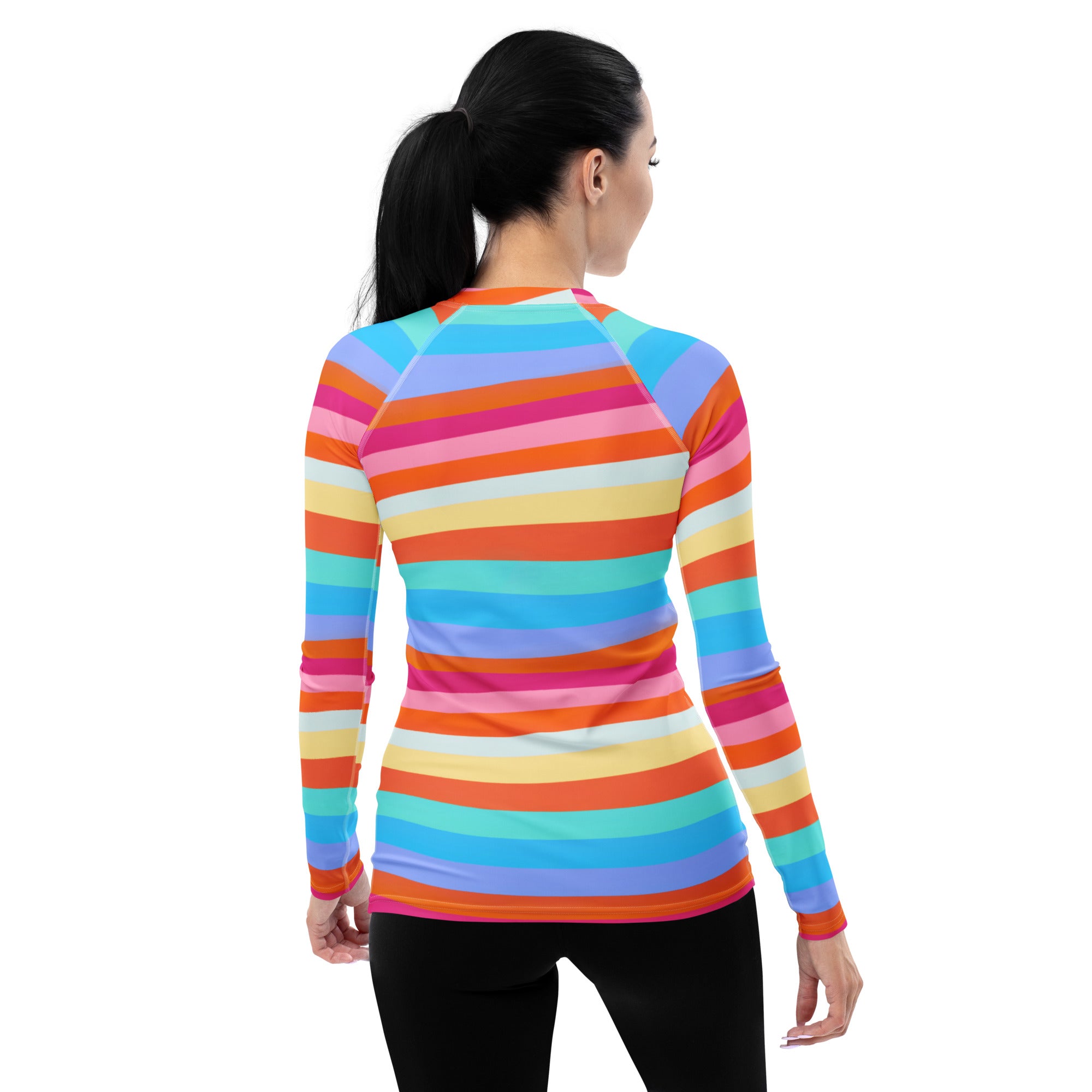 Women's Colorful Wavy Sand Stripe Long Sleeve Rash Guard Swim Shirt – Buttery Soft, Sun Safe UPF 50+ Protection, Quick Dry & 4-Way Stretch Comfort