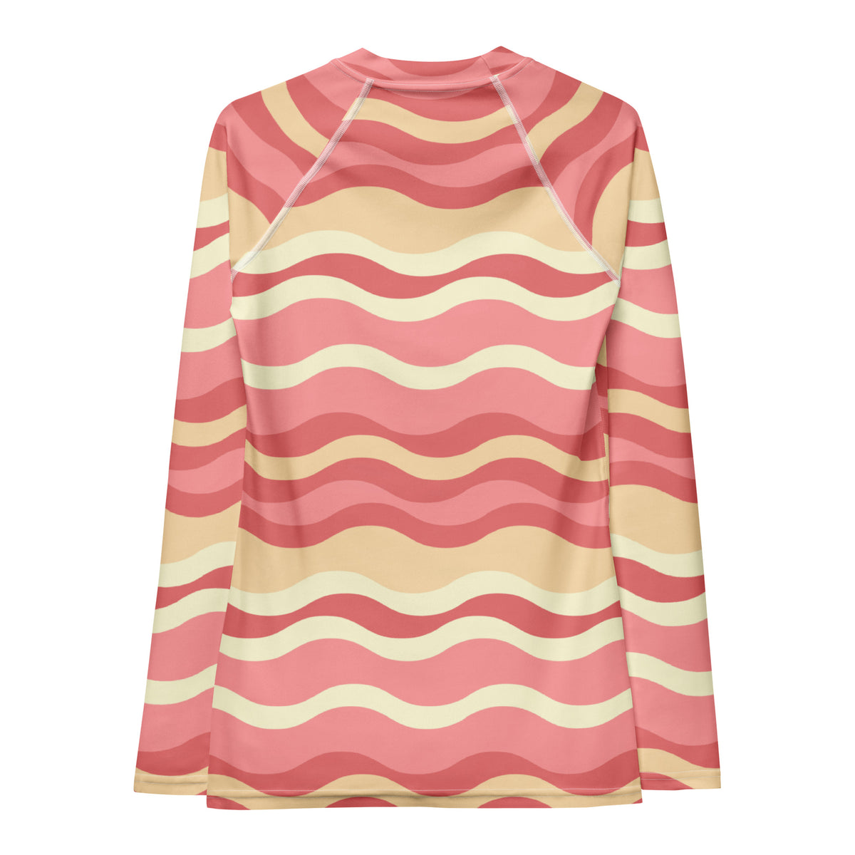 Women's Pink Wavy Stripe Long Sleeve Rash Guard Swim Shirt – Buttery Soft, Sun Safe UPF 50+ Protection, Quick Dry & 4-Way Stretch Comfort