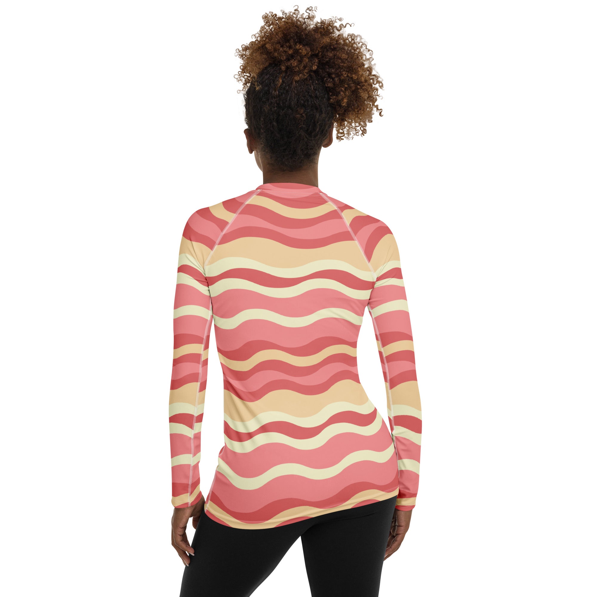 Women's Pink Wavy Stripe Long Sleeve Rash Guard Swim Shirt – Buttery Soft, Sun Safe UPF 50+ Protection, Quick Dry & 4-Way Stretch Comfort