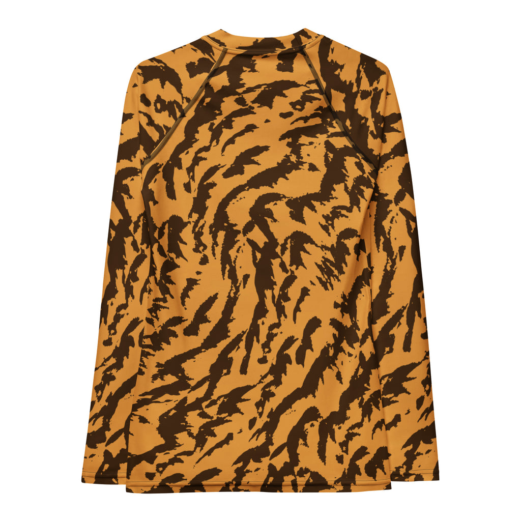 Women's Orange Tiger Print Long Sleeve Rash Guard Swim Shirt – Buttery Soft, Sun Safe UPF 50+ Protection, Quick Dry & 4-Way Stretch Comfort