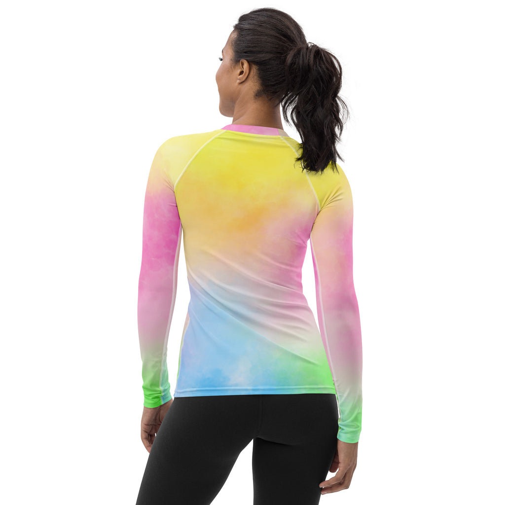 Women's Pastel Rainbow Ombre Tie Dye Long Sleeve Rash Guard Swim Shirt – Buttery Soft, Sun Safe UPF 50+ Protection, Quick Dry & 4-Way Stretch Comfort