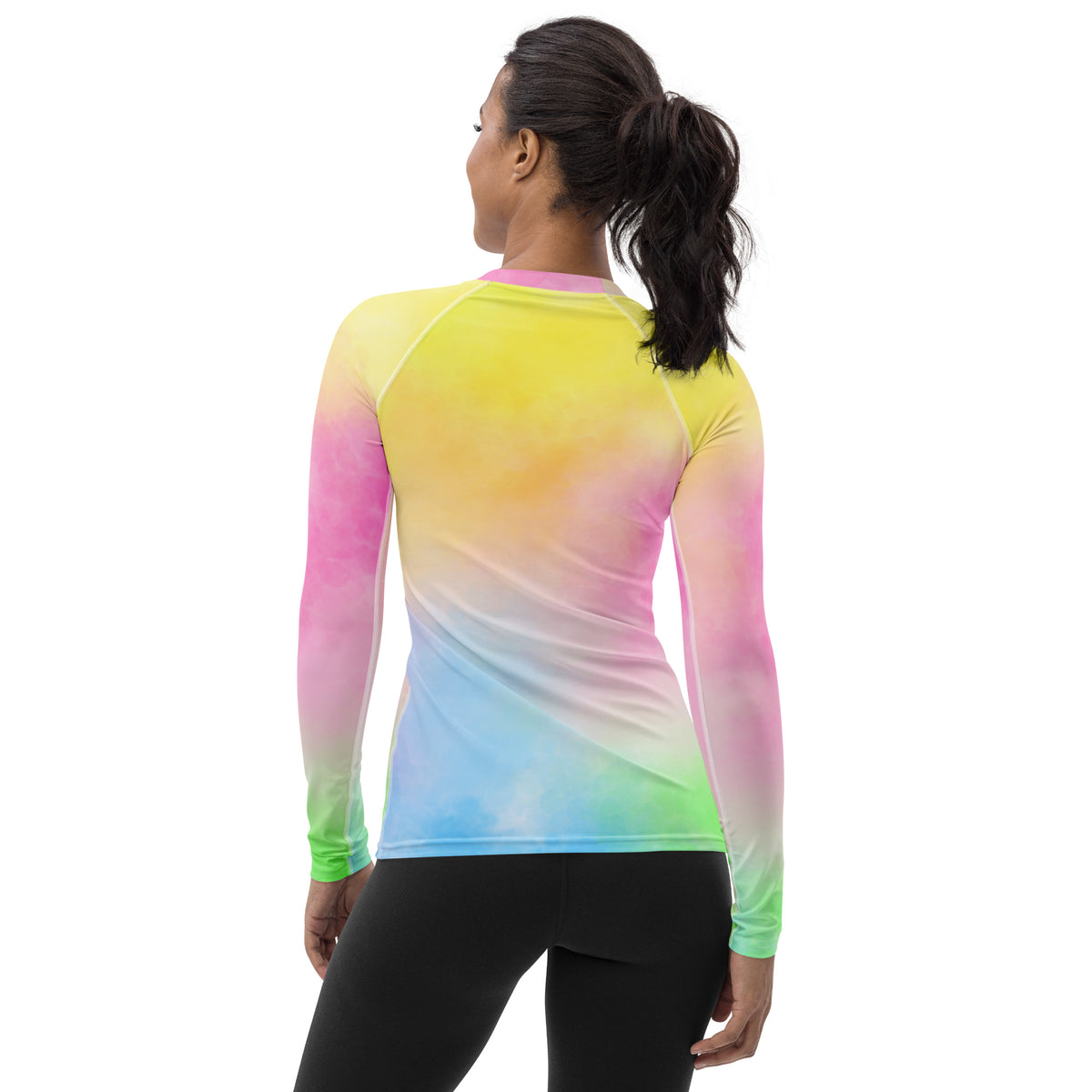 Women's Pastel Rainbow Ombre Tie Dye Long Sleeve Rash Guard Swim Shirt – Buttery Soft, Sun Safe UPF 50+ Protection, Quick Dry & 4-Way Stretch Comfort