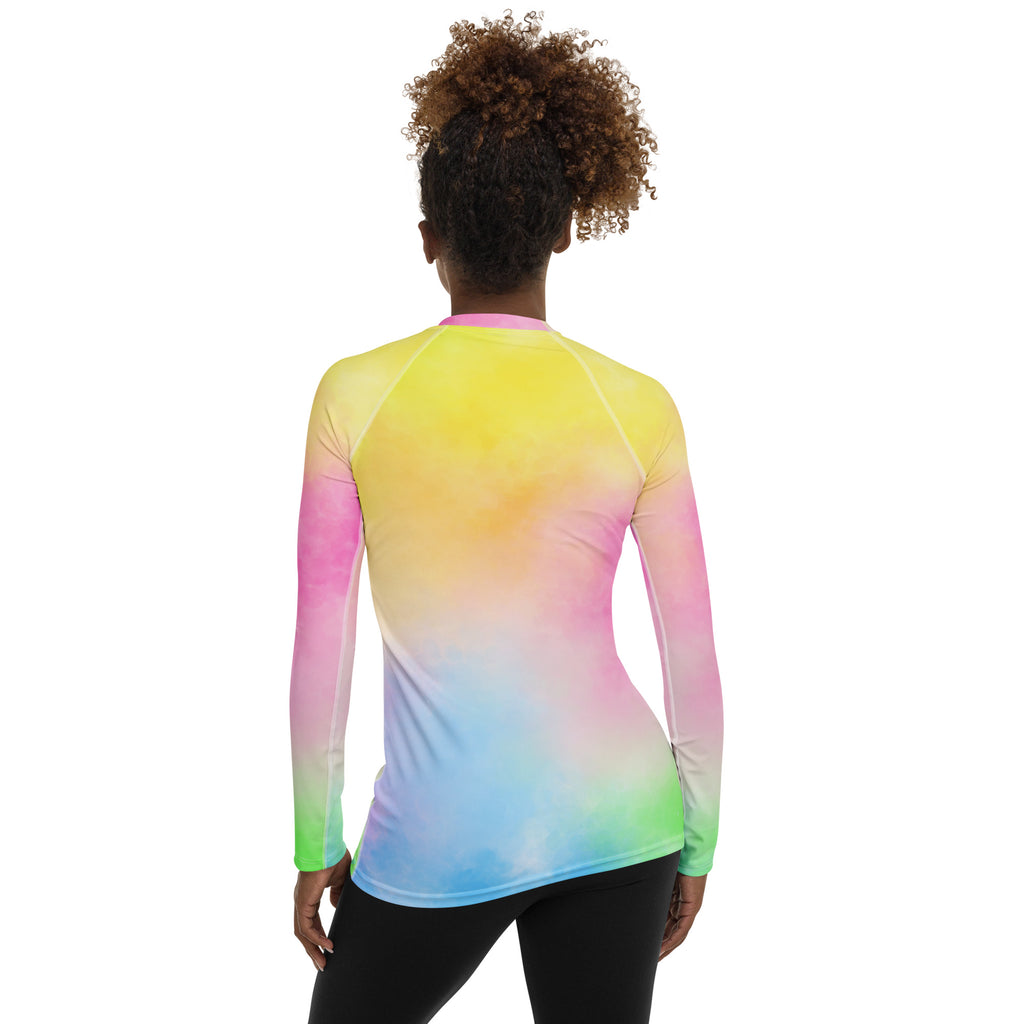 Women's Pastel Rainbow Ombre Tie Dye Long Sleeve Rash Guard Swim Shirt – Buttery Soft, Sun Safe UPF 50+ Protection, Quick Dry & 4-Way Stretch Comfort