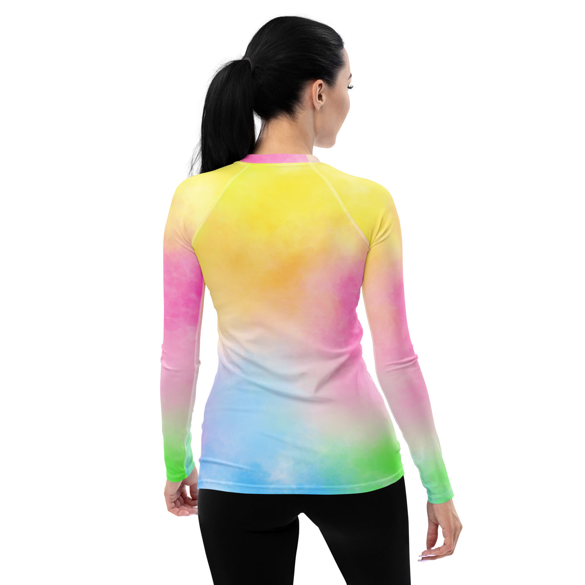 Women's Pastel Rainbow Ombre Tie Dye Long Sleeve Rash Guard Swim Shirt – Buttery Soft, Sun Safe UPF 50+ Protection, Quick Dry & 4-Way Stretch Comfort