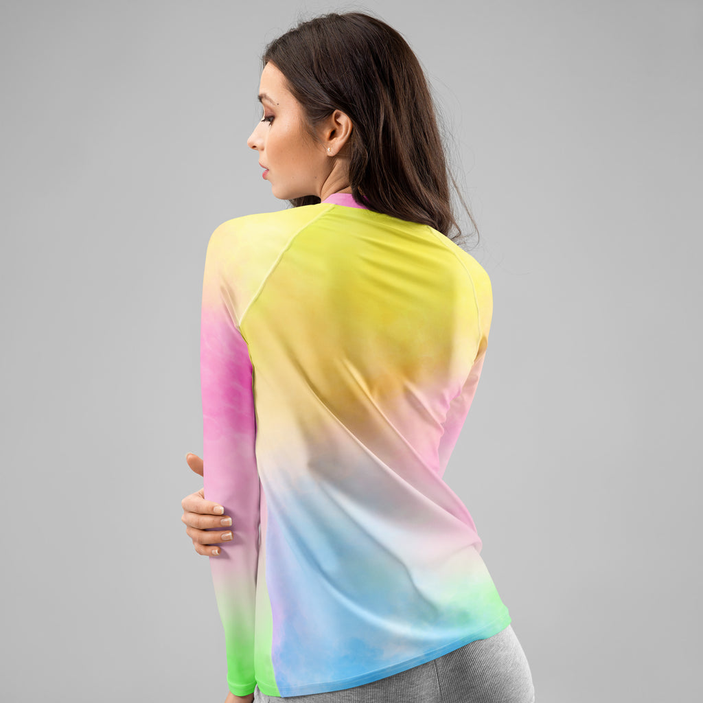 Women's Pastel Rainbow Ombre Tie Dye Long Sleeve Rash Guard Swim Shirt – Buttery Soft, Sun Safe UPF 50+ Protection, Quick Dry & 4-Way Stretch Comfort