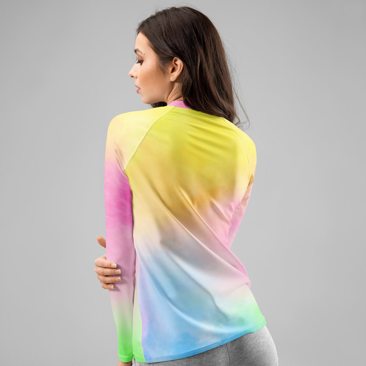 Women's Pastel Rainbow Ombre Tie Dye Long Sleeve Rash Guard Swim Shirt – Buttery Soft, Sun Safe UPF 50+ Protection, Quick Dry & 4-Way Stretch Comfort