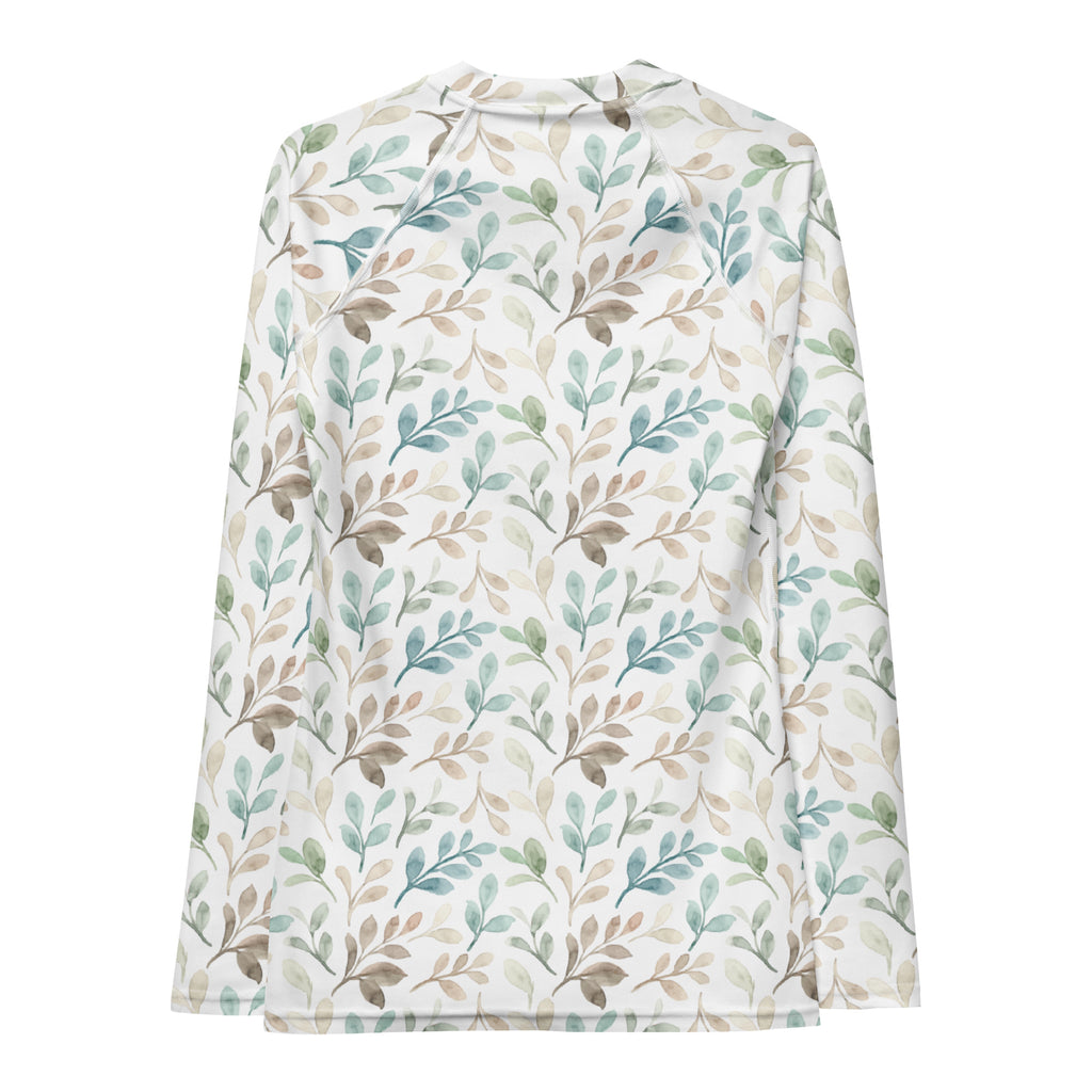 Women's Watercolor Leaf Long Sleeve Rash Guard Swim Shirt – Buttery Soft, Sun Safe UPF 50+ Protection, Quick Dry & 4-Way Stretch Comfort