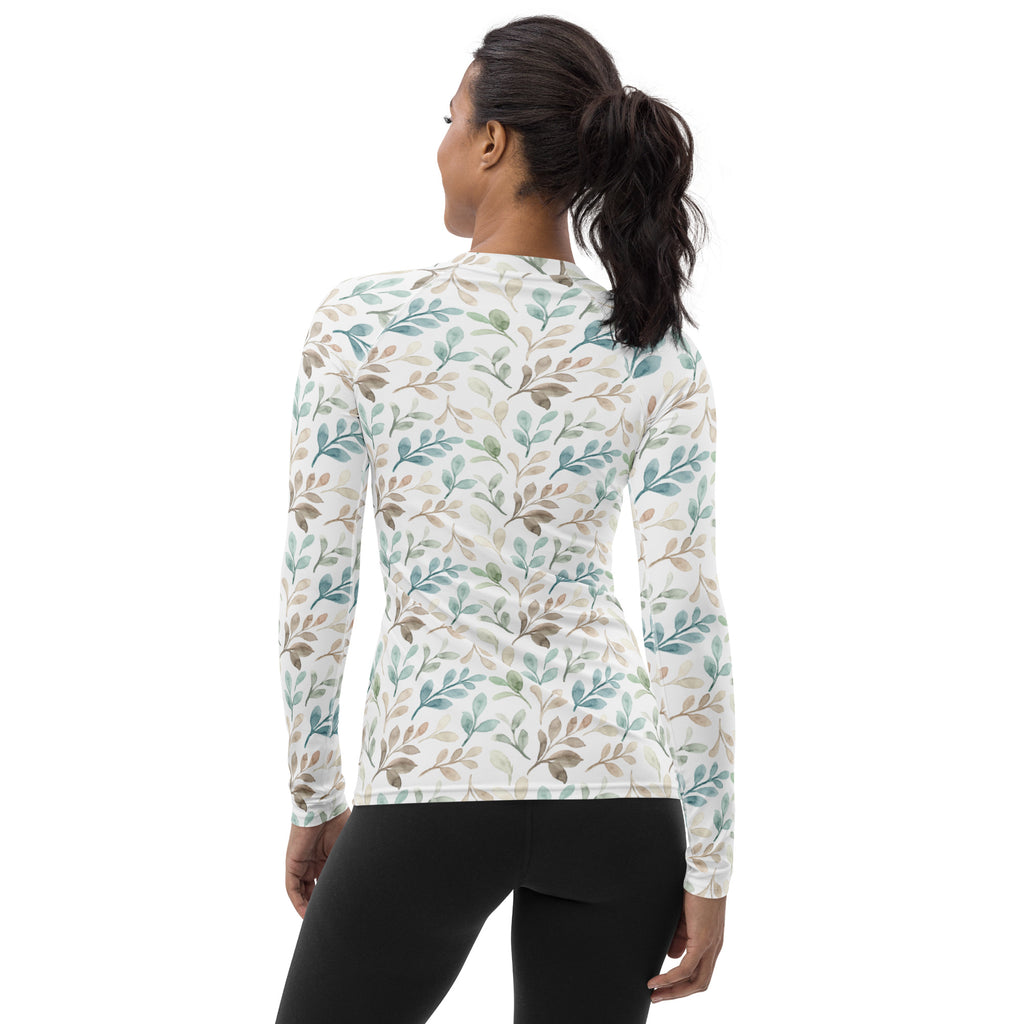 Women's Watercolor Leaf Long Sleeve Rash Guard Swim Shirt – Buttery Soft, Sun Safe UPF 50+ Protection, Quick Dry & 4-Way Stretch Comfort