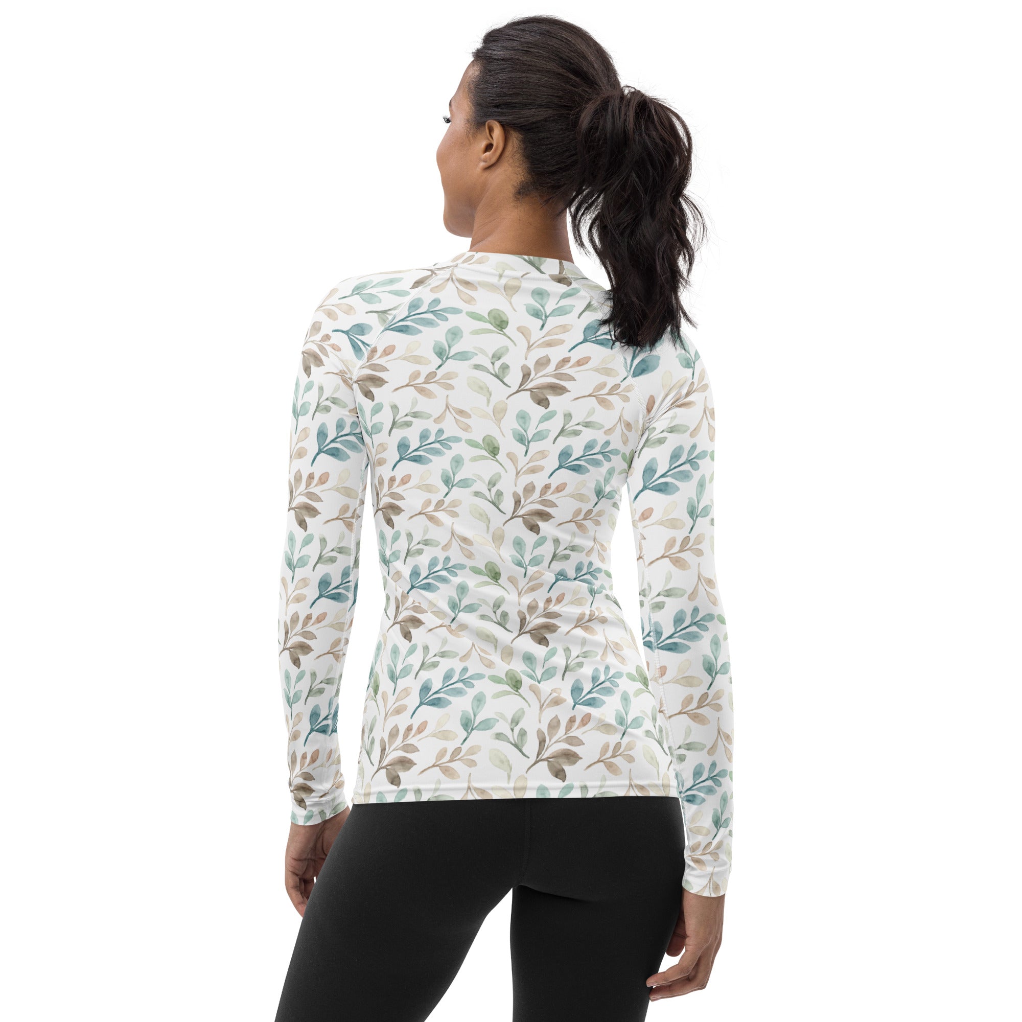 Women's Watercolor Leaf Long Sleeve Rash Guard Swim Shirt – Buttery Soft, Sun Safe UPF 50+ Protection, Quick Dry & 4-Way Stretch Comfort