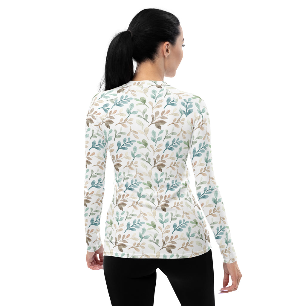 Women's Watercolor Leaf Long Sleeve Rash Guard Swim Shirt – Buttery Soft, Sun Safe UPF 50+ Protection, Quick Dry & 4-Way Stretch Comfort