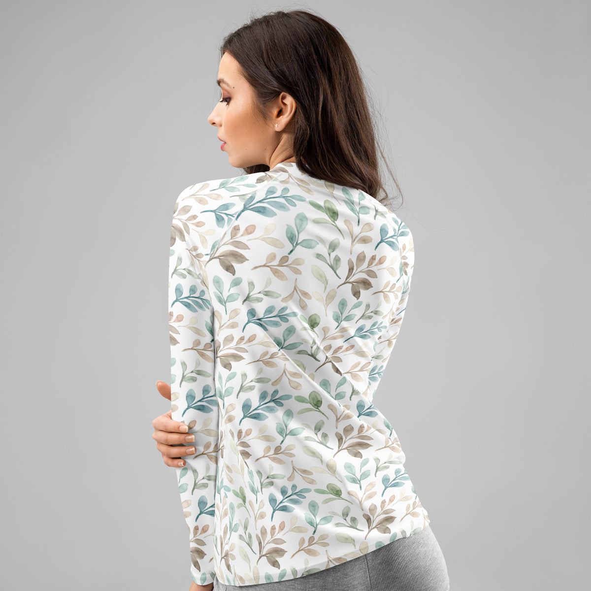 Women's Watercolor Leaf Long Sleeve Rash Guard Swim Shirt – Buttery Soft, Sun Safe UPF 50+ Protection, Quick Dry & 4-Way Stretch Comfort