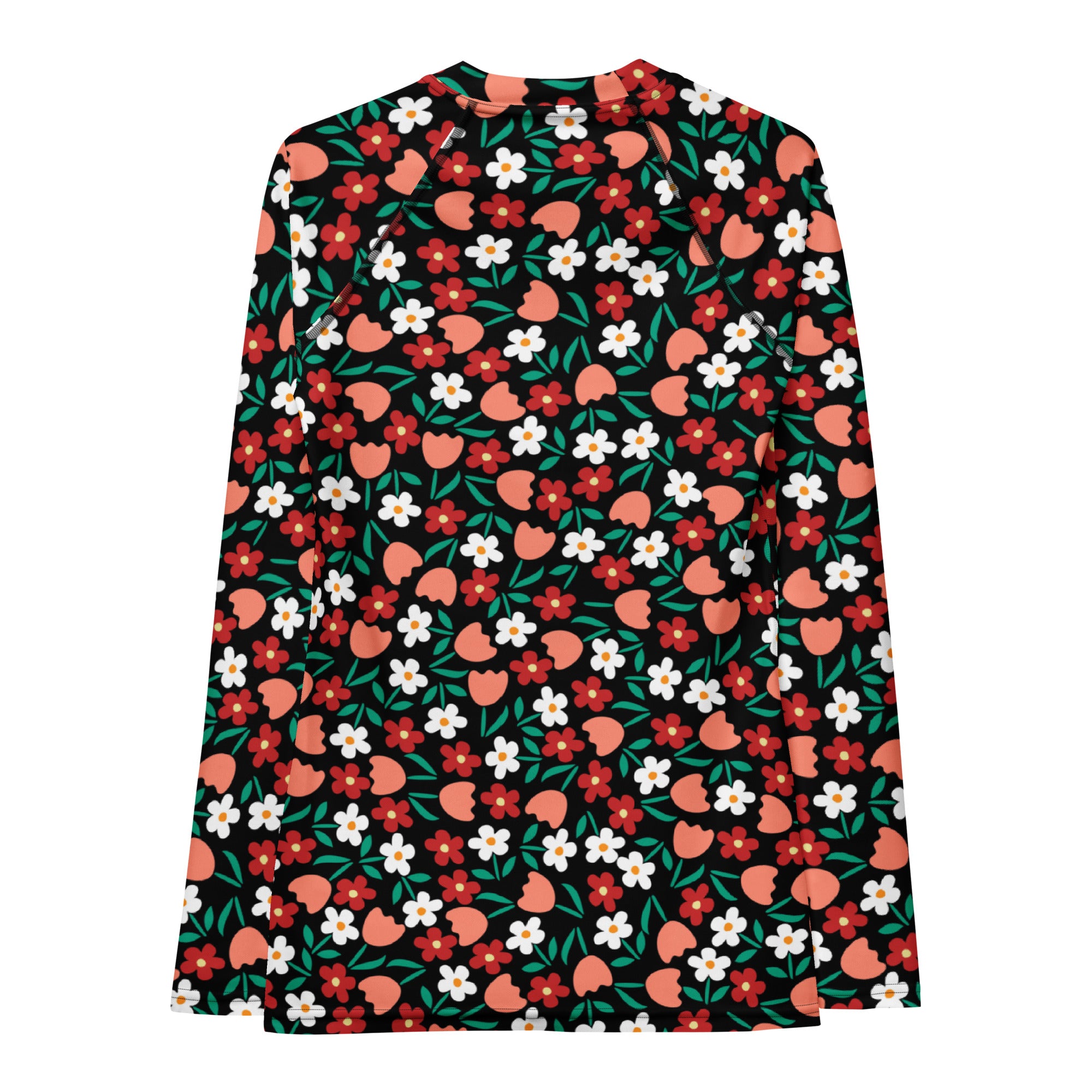Women's Red Coral & White Flower Long Sleeve Rash Guard Swim Shirt – Buttery Soft, Sun Safe UPF 50+ Protection, Quick Dry & 4-Way Stretch Comfort
