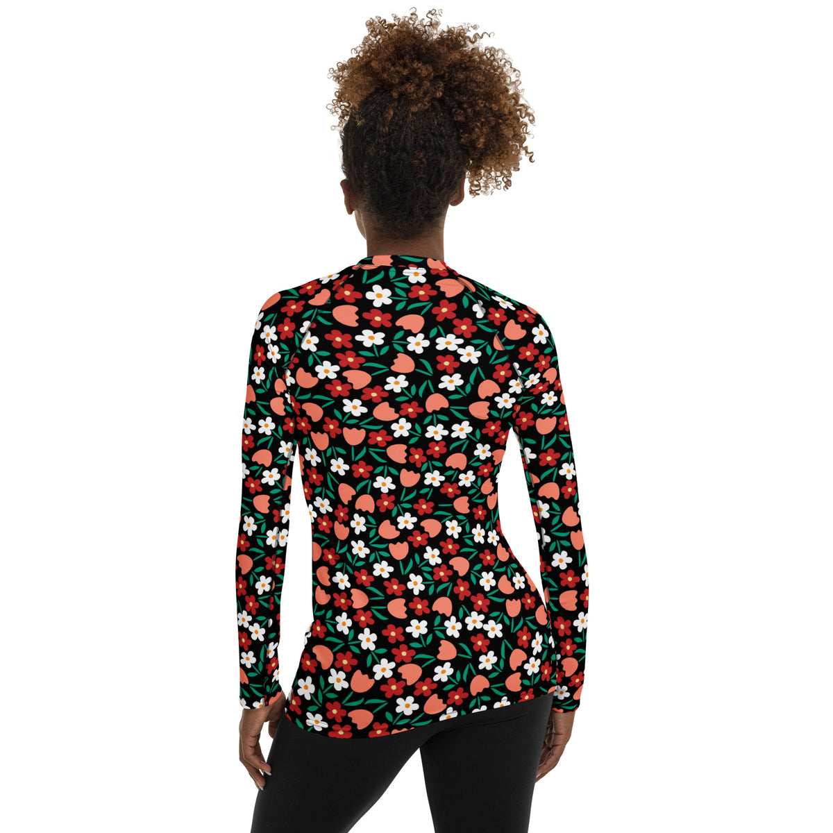 Women's Red Coral & White Flower Long Sleeve Rash Guard Swim Shirt – Buttery Soft, Sun Safe UPF 50+ Protection, Quick Dry & 4-Way Stretch Comfort