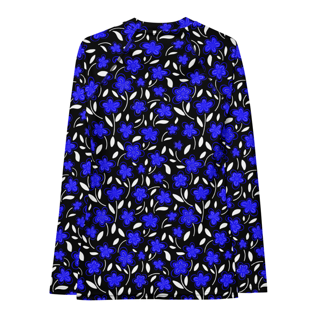 Women's Blue Floral Long Sleeve Rash Guard Swim Shirt – Buttery Soft, Sun Safe UPF 50+ Protection, Quick Dry & 4-Way Stretch Comfort