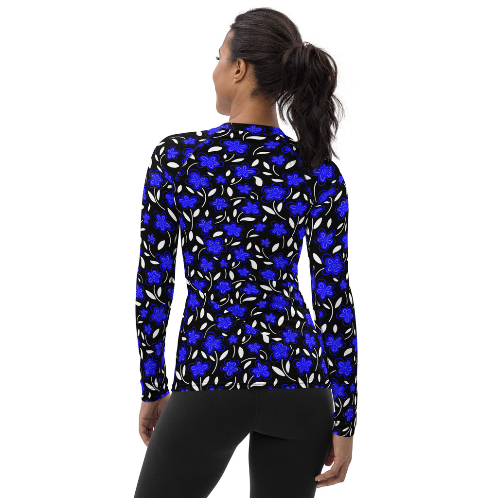 Women's Blue Floral Long Sleeve Rash Guard Swim Shirt – Buttery Soft, Sun Safe UPF 50+ Protection, Quick Dry & 4-Way Stretch Comfort