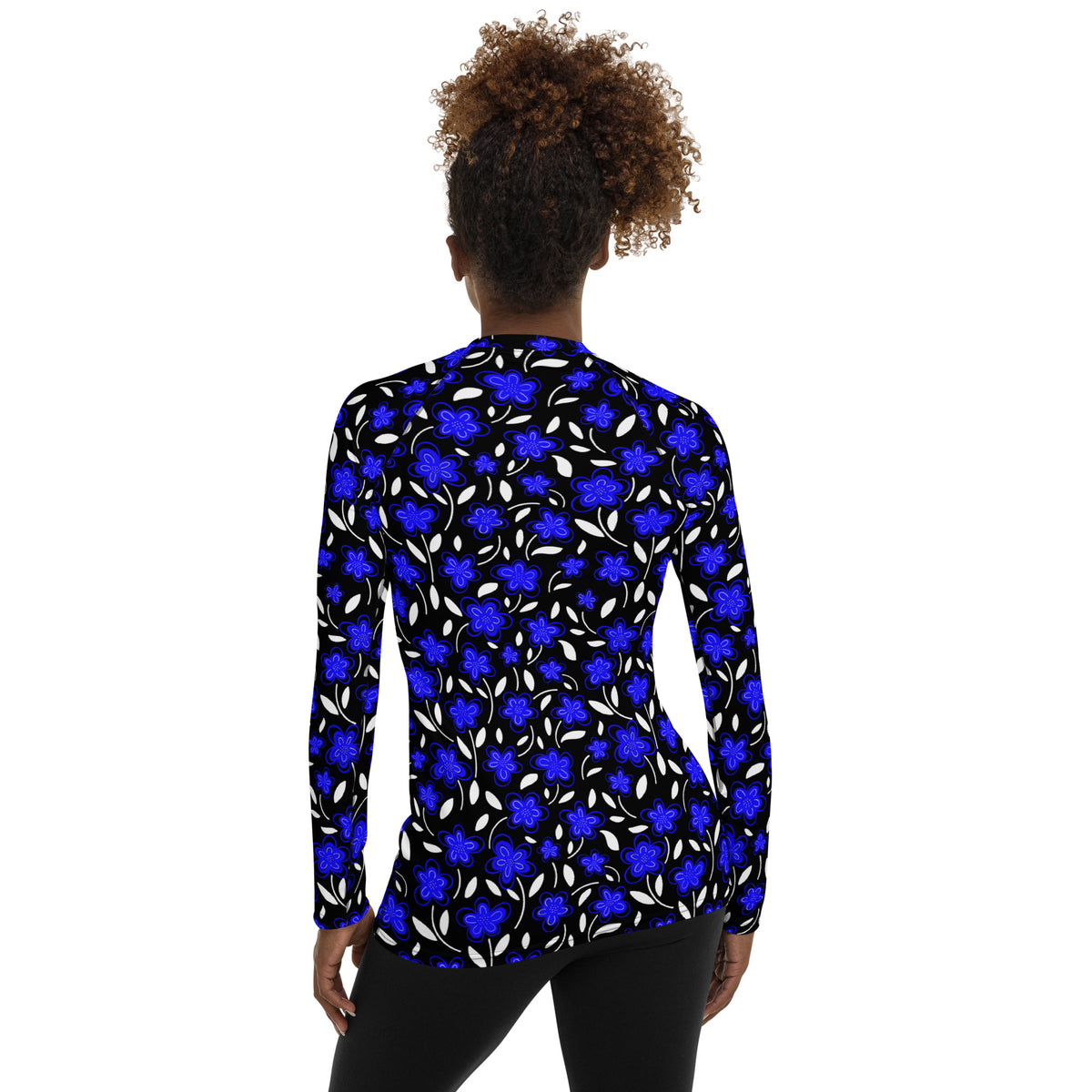 Women's Blue Floral Long Sleeve Rash Guard Swim Shirt – Buttery Soft, Sun Safe UPF 50+ Protection, Quick Dry & 4-Way Stretch Comfort