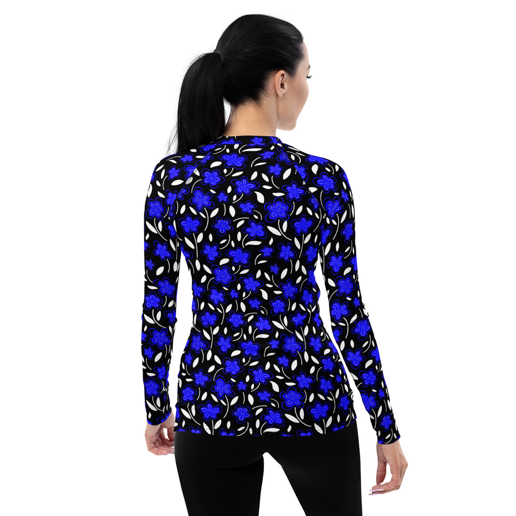 Women's Blue Floral Long Sleeve Rash Guard Swim Shirt – Buttery Soft, Sun Safe UPF 50+ Protection, Quick Dry & 4-Way Stretch Comfort