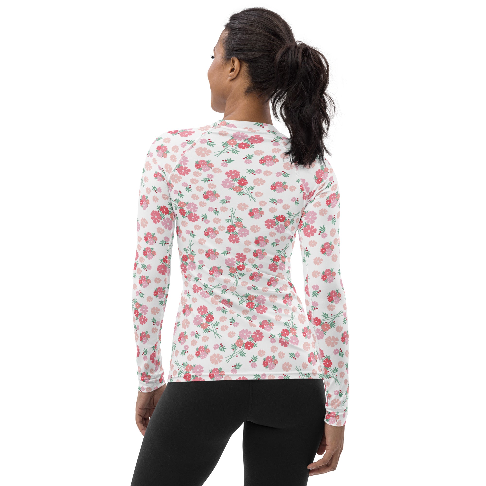 Women's Pink Wildflower Long Sleeve Rash Guard Swim Shirt – Buttery Soft, Sun Safe UPF 50+ Protection, Quick Dry & 4-Way Stretch Comfort
