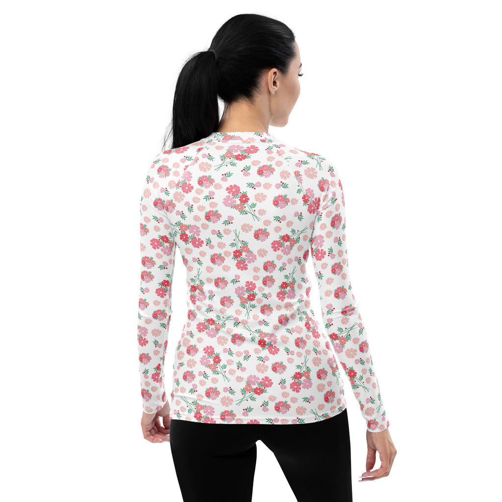 Women's Pink Wildflower Long Sleeve Rash Guard Swim Shirt – Buttery Soft, Sun Safe UPF 50+ Protection, Quick Dry & 4-Way Stretch Comfort