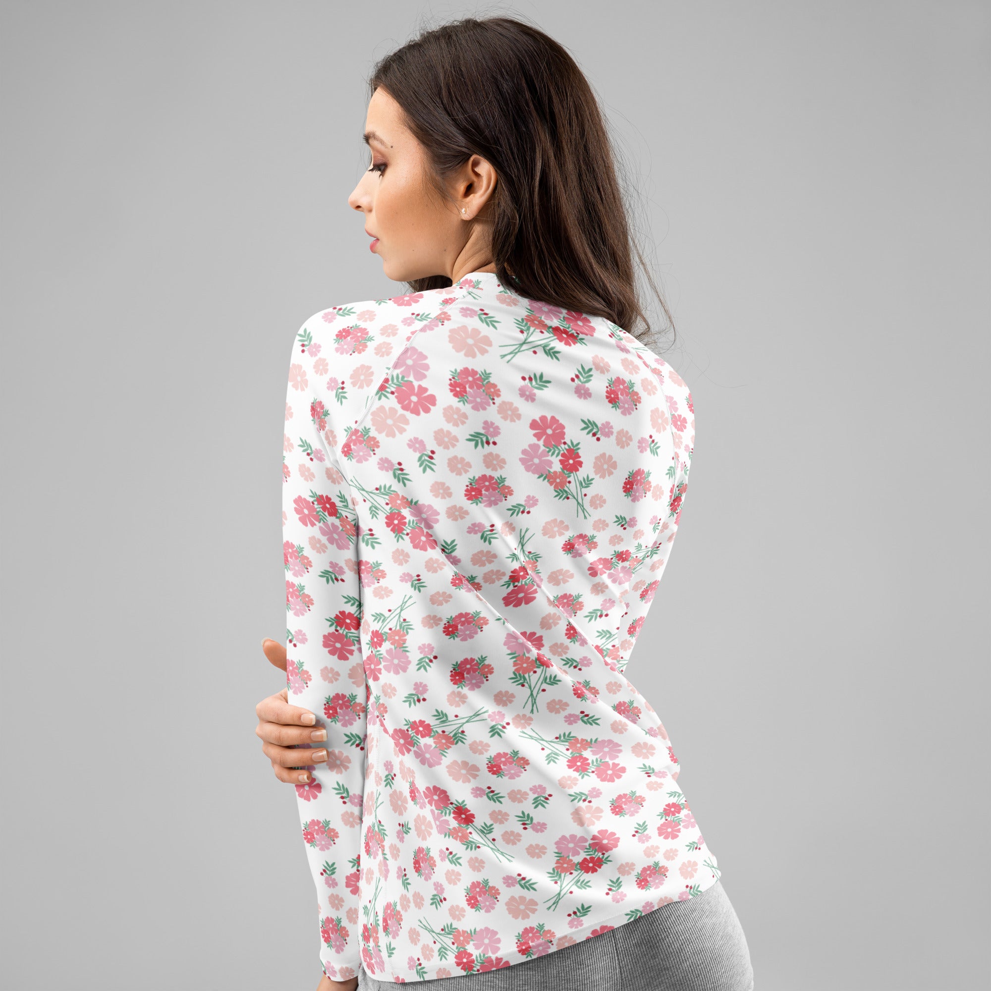 Women's Pink Wildflower Long Sleeve Rash Guard Swim Shirt – Buttery Soft, Sun Safe UPF 50+ Protection, Quick Dry & 4-Way Stretch Comfort