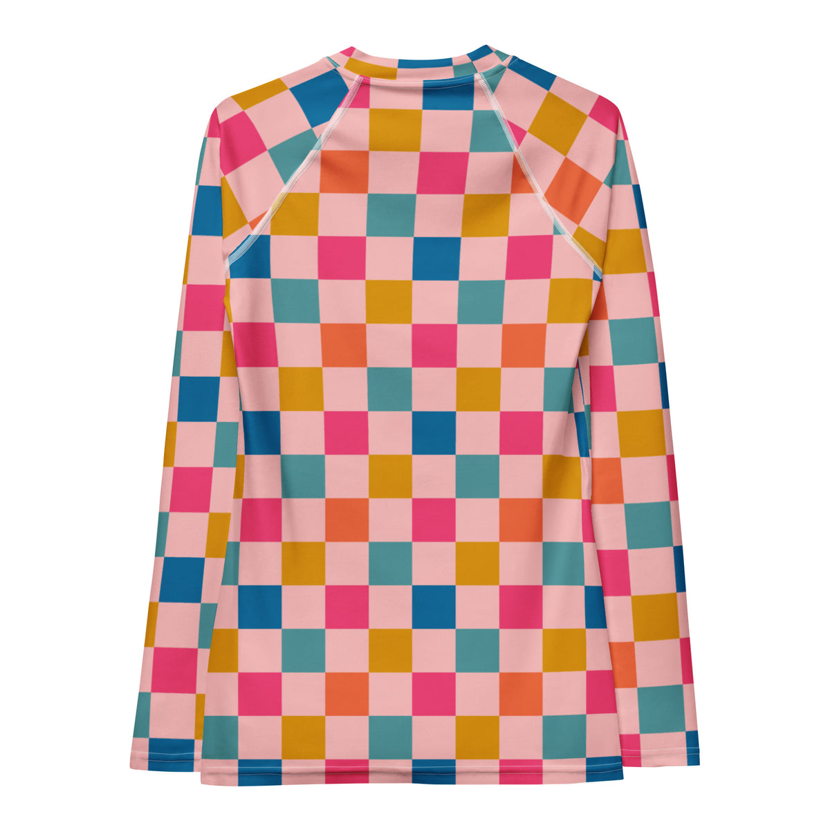 Women's Colorful Pink Checkerboard Long Sleeve Rash Guard Swim Shirt – Buttery Soft, Sun Safe UPF 50+ Protection, Quick Dry & 4-Way Stretch Comfort