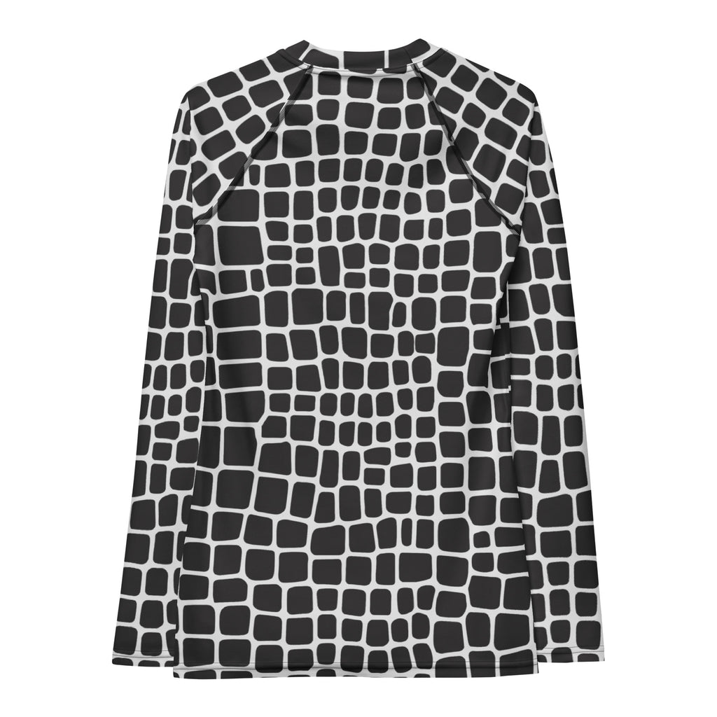 Women's Black & White Animal Print Long Sleeve Rash Guard Swim Shirt – Buttery Soft, Sun Safe UPF 50+ Protection, Quick Dry & 4-Way Stretch Comfort