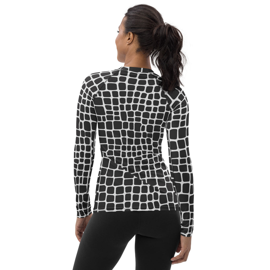 Women's Black & White Animal Print Long Sleeve Rash Guard Swim Shirt – Buttery Soft, Sun Safe UPF 50+ Protection, Quick Dry & 4-Way Stretch Comfort