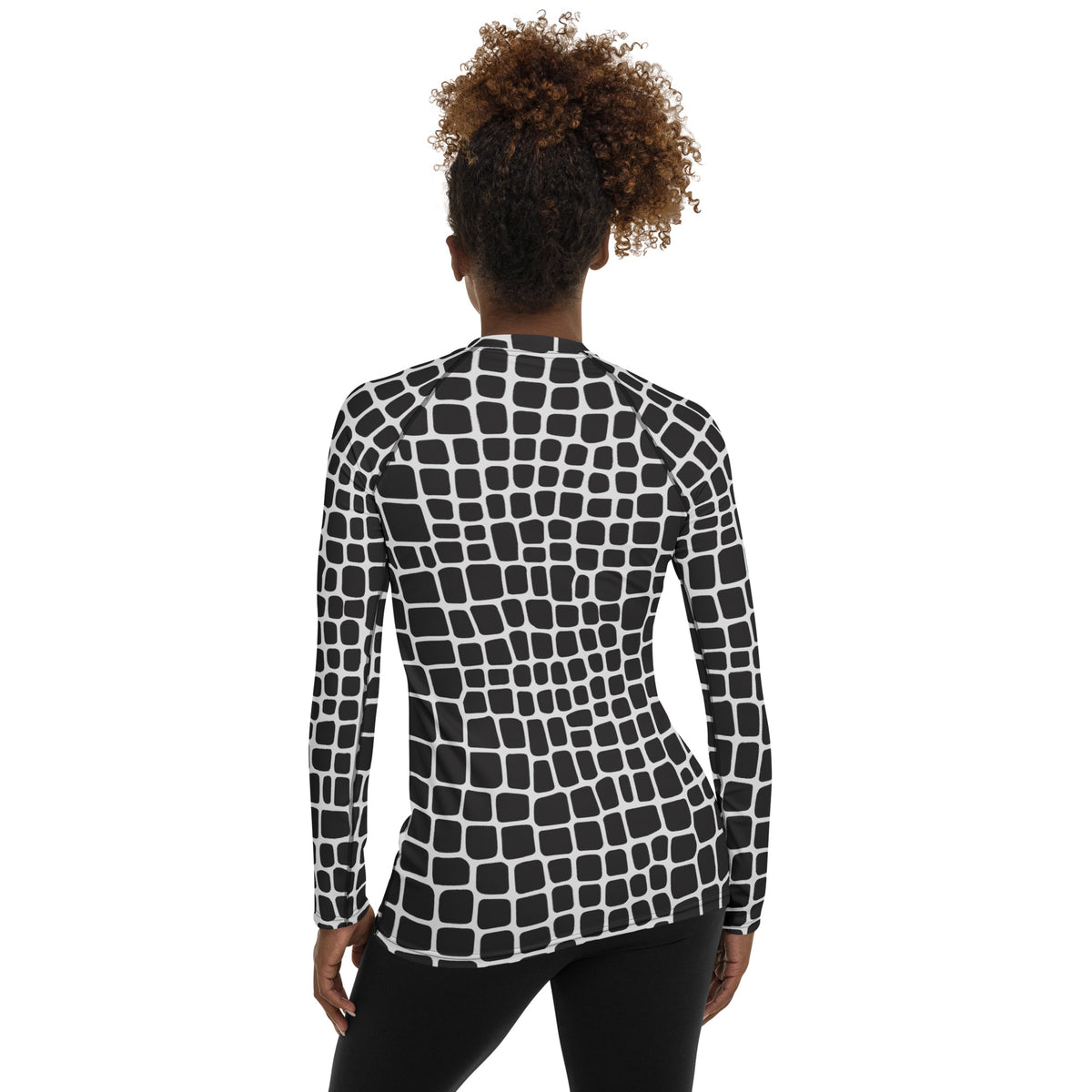 Women's Black & White Animal Print Long Sleeve Rash Guard Swim Shirt – Buttery Soft, Sun Safe UPF 50+ Protection, Quick Dry & 4-Way Stretch Comfort