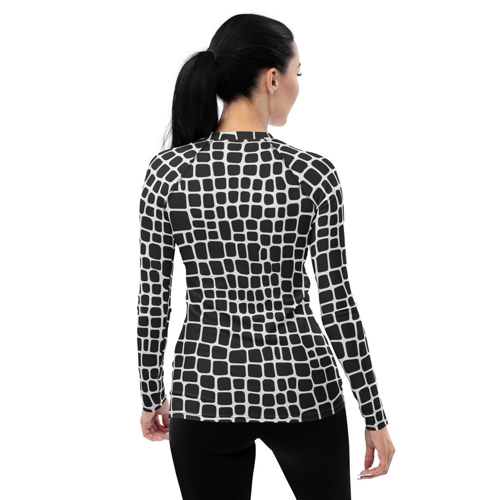 Women's Black & White Animal Print Long Sleeve Rash Guard Swim Shirt – Buttery Soft, Sun Safe UPF 50+ Protection, Quick Dry & 4-Way Stretch Comfort