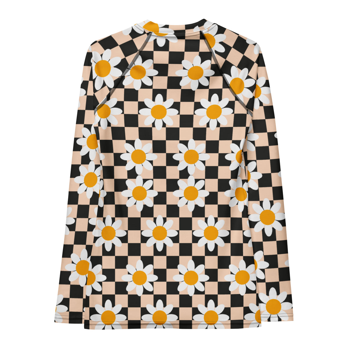 Women's Daisy Checkerboard Long Sleeve Rash Guard Swim Shirt – Buttery Soft, Sun Safe UPF 50+ Protection, Quick Dry & 4-Way Stretch Comfort