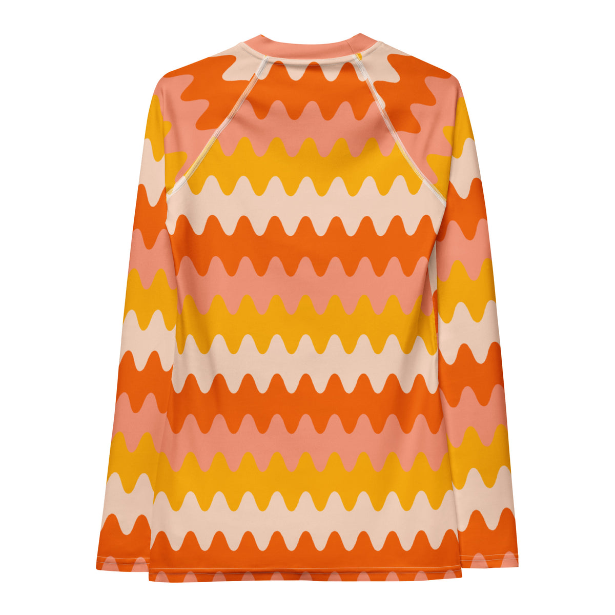 Women's Orange Retro Wavy Stripe Long Sleeve Rash Guard Swim Shirt – Buttery Soft, Sun Safe UPF 50+ Protection, Quick Dry & 4-Way Stretch Comfort