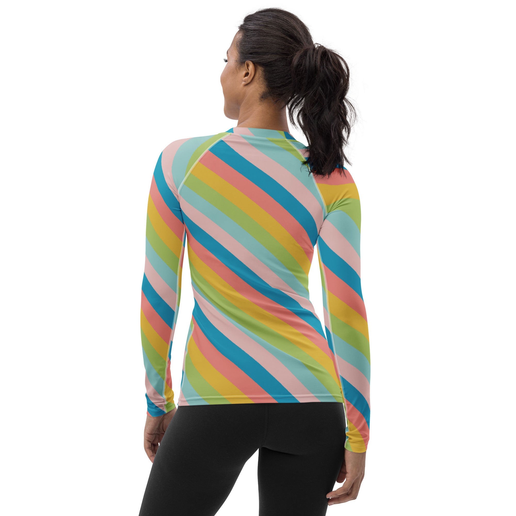 Women's Colorful Diagonal Striped Long Sleeve Rash Guard Swim Shirt – Buttery Soft, Sun Safe UPF 50+ Protection, Quick Dry & 4-Way Stretch Comfort