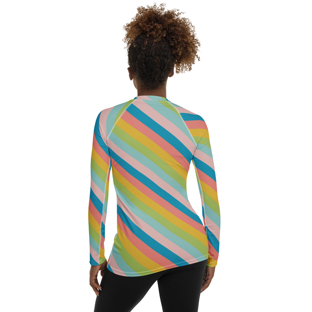 Women's Colorful Diagonal Striped Long Sleeve Rash Guard Swim Shirt – Buttery Soft, Sun Safe UPF 50+ Protection, Quick Dry & 4-Way Stretch Comfort