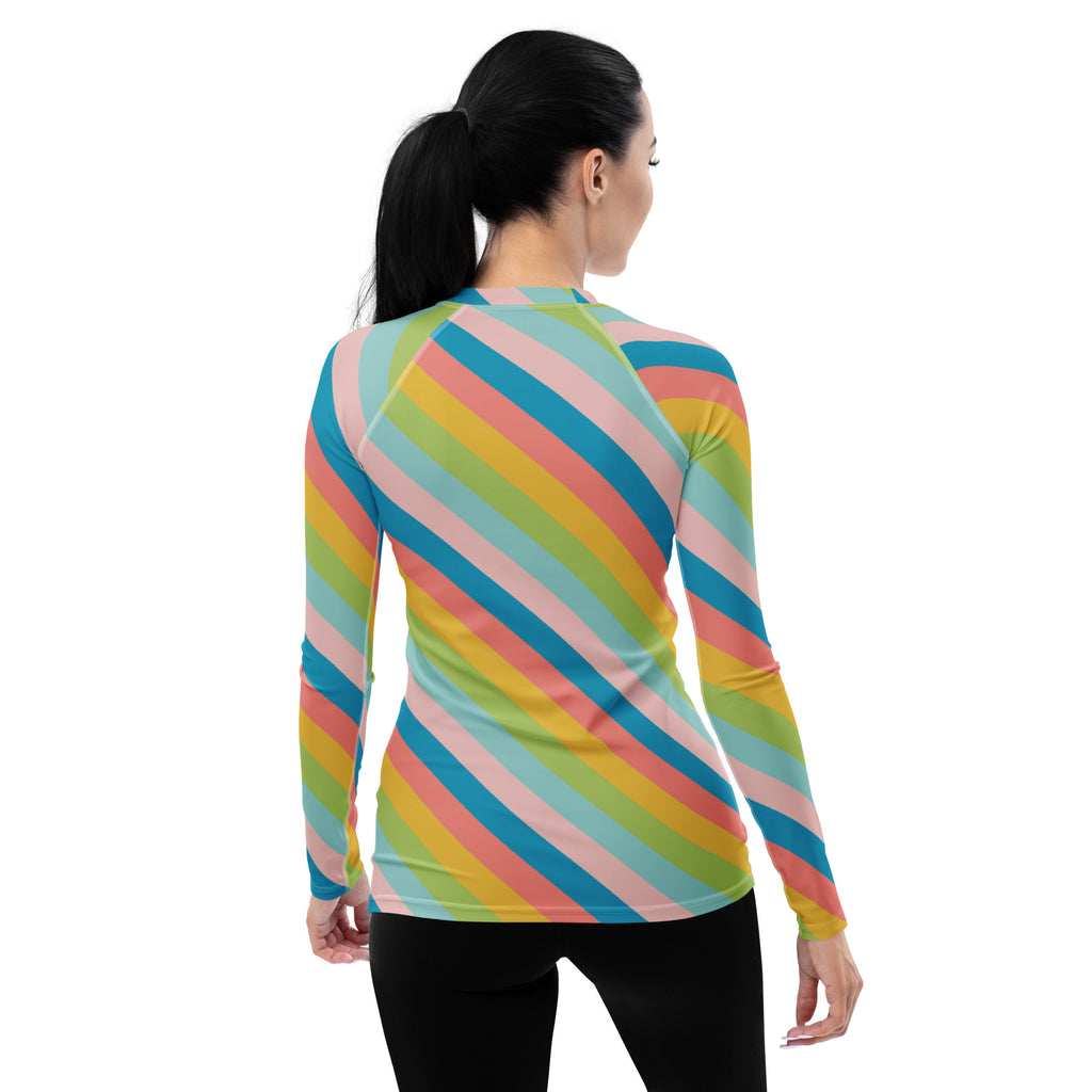 Women's Colorful Diagonal Striped Long Sleeve Rash Guard Swim Shirt – Buttery Soft, Sun Safe UPF 50+ Protection, Quick Dry & 4-Way Stretch Comfort