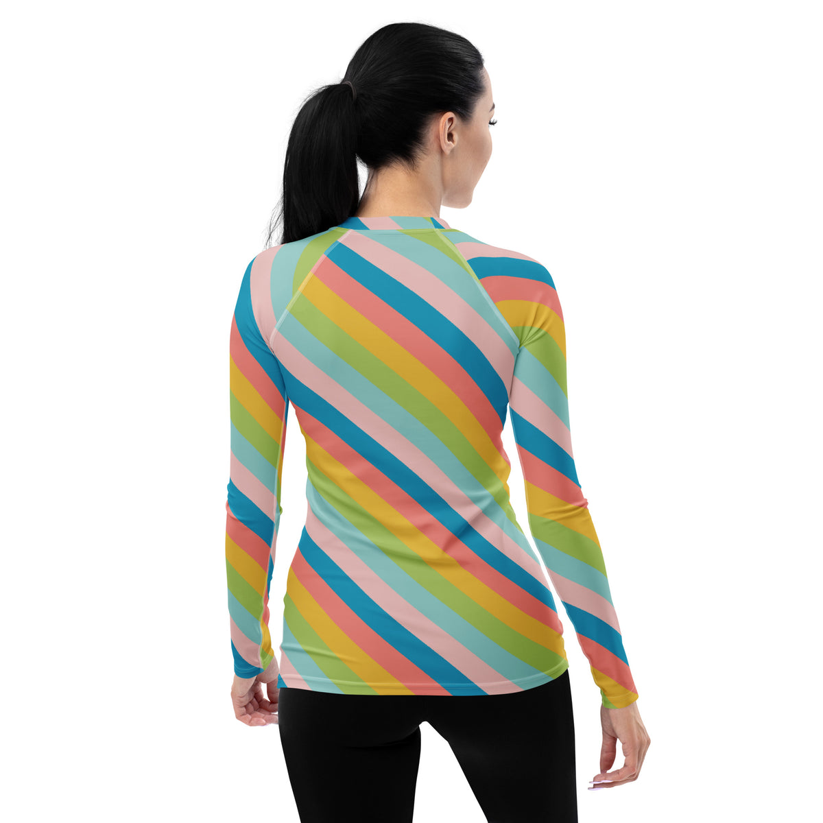 Women's Colorful Diagonal Striped Long Sleeve Rash Guard Swim Shirt – Buttery Soft, Sun Safe UPF 50+ Protection, Quick Dry & 4-Way Stretch Comfort