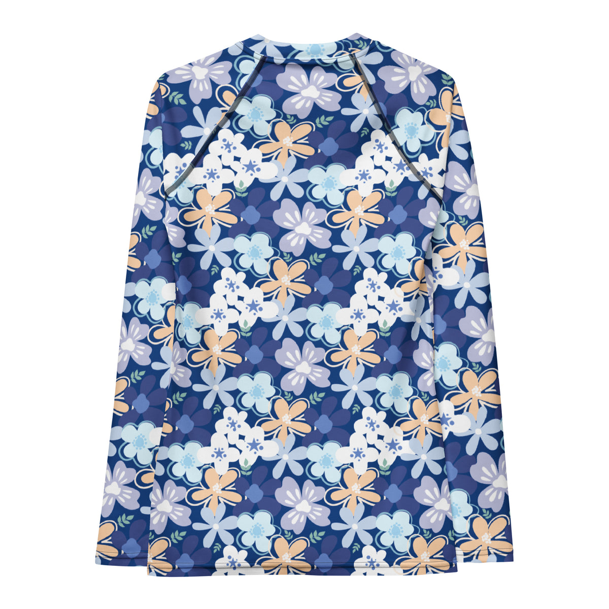 Women's Tropical Blue Floral Long Sleeve Rash Guard Swim Shirt – Buttery Soft, Sun Safe UPF 50+ Protection, Quick Dry & 4-Way Stretch Comfort