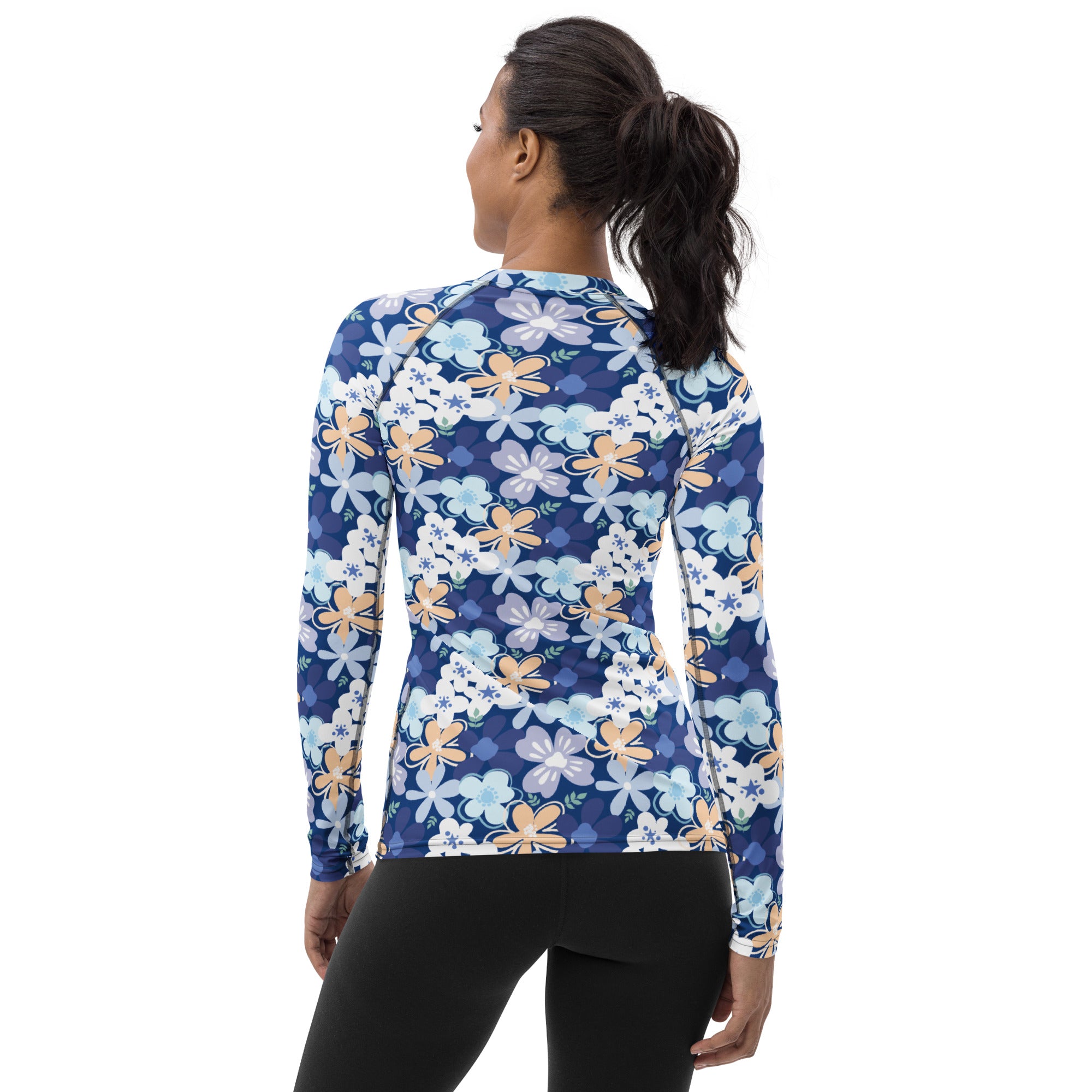 Women's Tropical Blue Floral Long Sleeve Rash Guard Swim Shirt – Buttery Soft, Sun Safe UPF 50+ Protection, Quick Dry & 4-Way Stretch Comfort