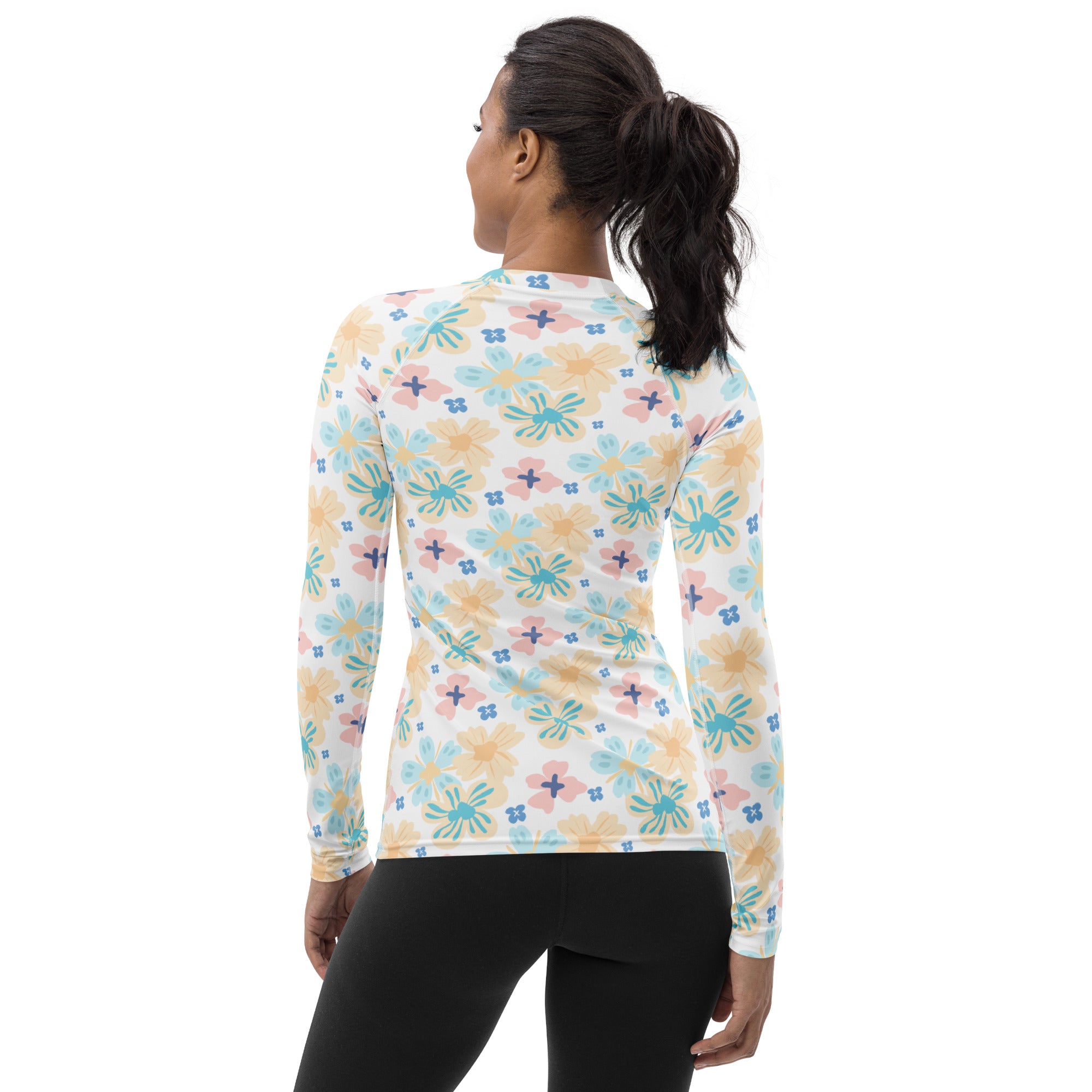 Women's Tropical Pastel Floral Long Sleeve Rash Guard Swim Shirt – Buttery Soft, Sun Safe UPF 50+ Protection, Quick Dry & 4-Way Stretch Comfort