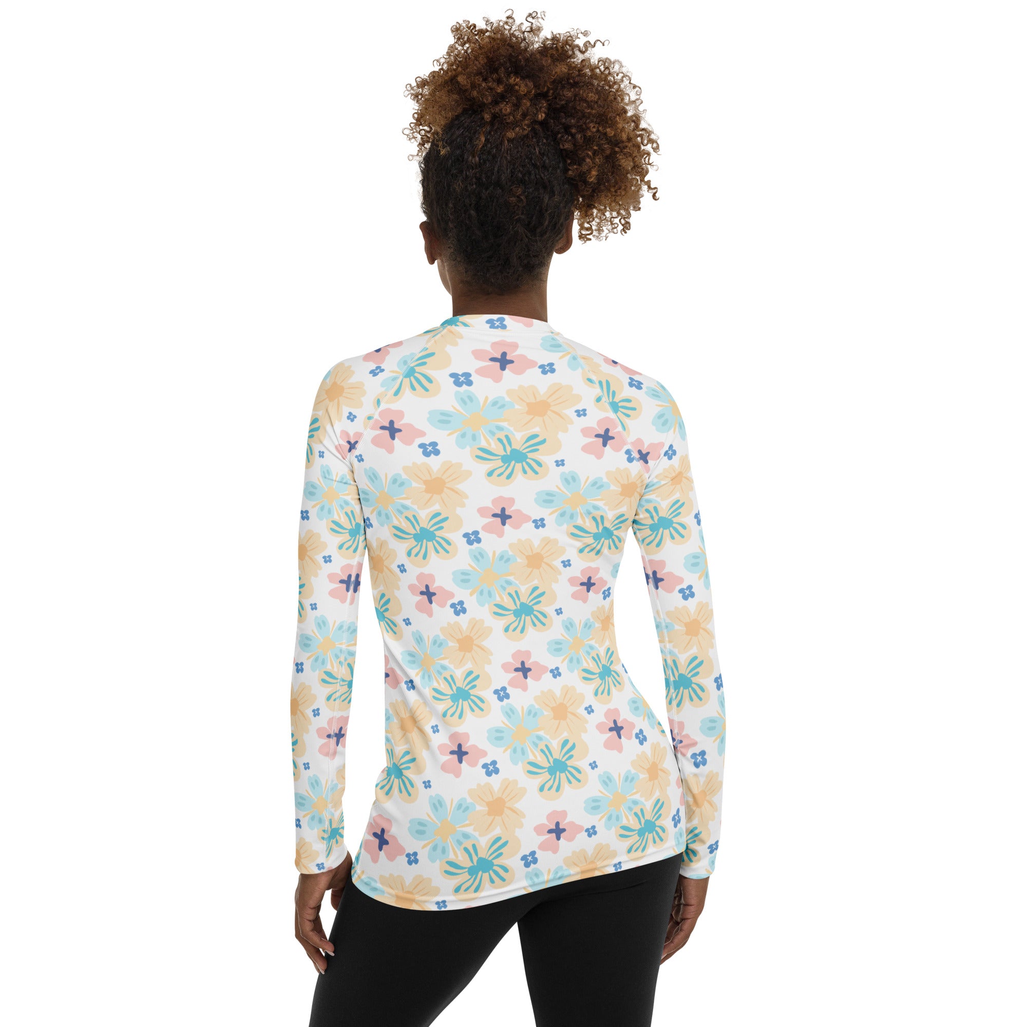 Women's Tropical Pastel Floral Long Sleeve Rash Guard Swim Shirt – Buttery Soft, Sun Safe UPF 50+ Protection, Quick Dry & 4-Way Stretch Comfort
