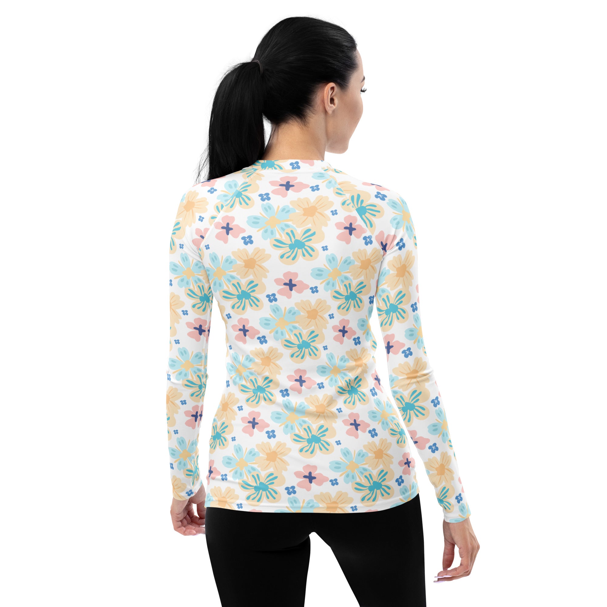 Women's Tropical Pastel Floral Long Sleeve Rash Guard Swim Shirt – Buttery Soft, Sun Safe UPF 50+ Protection, Quick Dry & 4-Way Stretch Comfort
