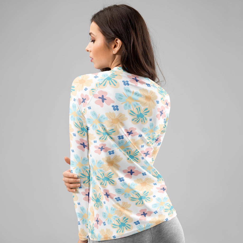 Women's Tropical Pastel Floral Long Sleeve Rash Guard Swim Shirt – Buttery Soft, Sun Safe UPF 50+ Protection, Quick Dry & 4-Way Stretch Comfort