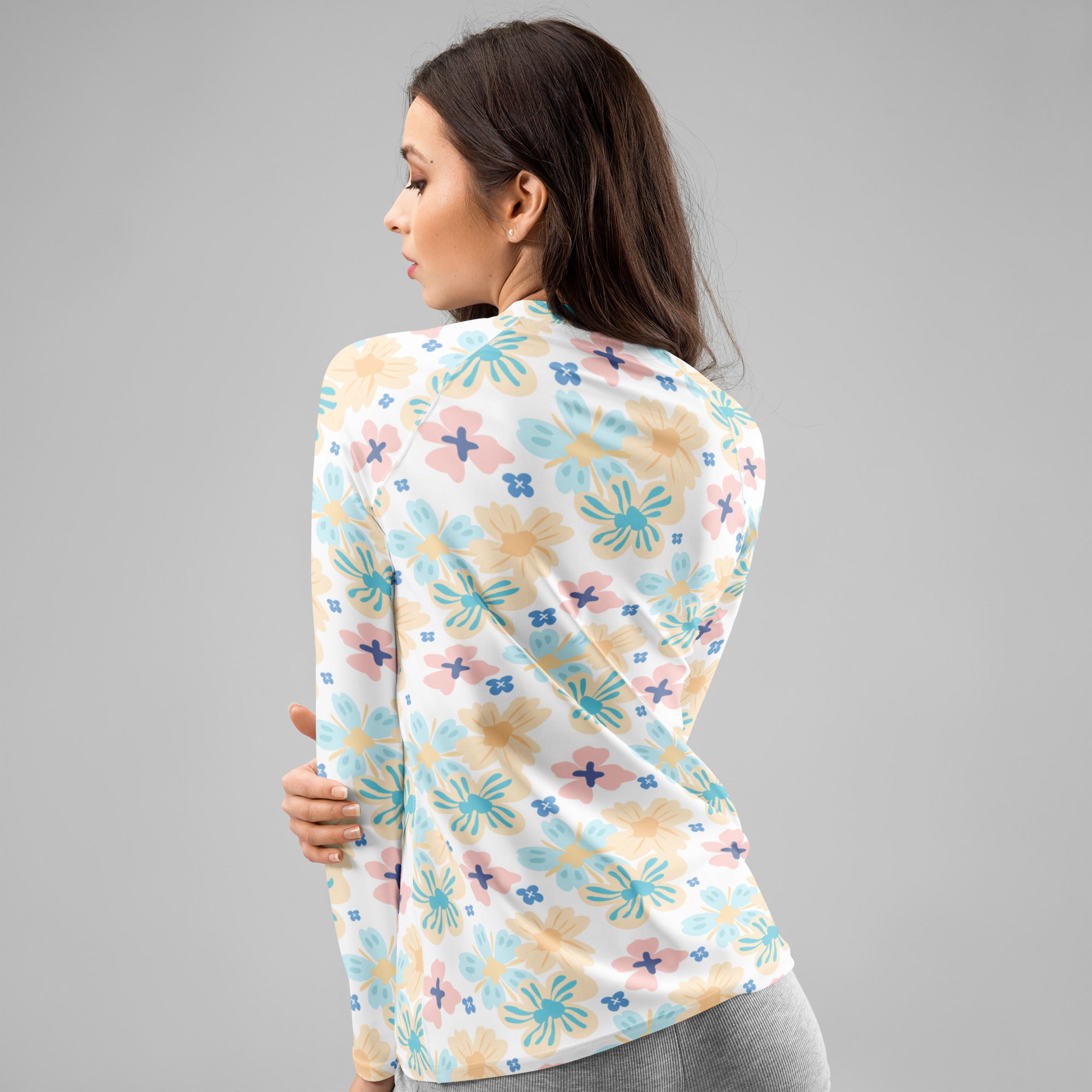 Women's Tropical Pastel Floral Long Sleeve Rash Guard Swim Shirt – Buttery Soft, Sun Safe UPF 50+ Protection, Quick Dry & 4-Way Stretch Comfort