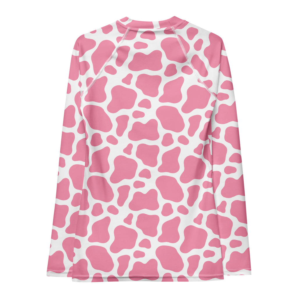 Women's Pink Cow Print Long Sleeve Rash Guard Swim Shirt – Buttery Soft, Sun Safe UPF 50+ Protection, Quick Dry & 4-Way Stretch Comfort