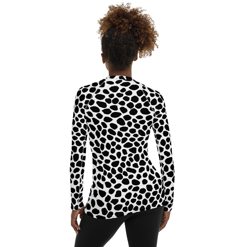 Women's Black & White Spotted Animal Print Long Sleeve Rash Guard Swim Shirt – Buttery Soft, Sun Safe UPF 50+ Protection, Quick Dry & 4-Way Stretch Comfort